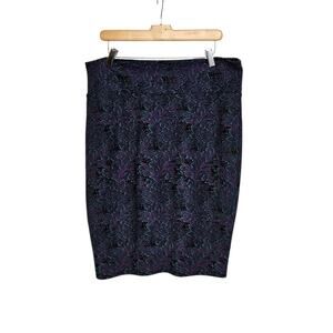 LulaRoe Black Pink Teal Floral Print Cassie Pencil Skirt Size Large